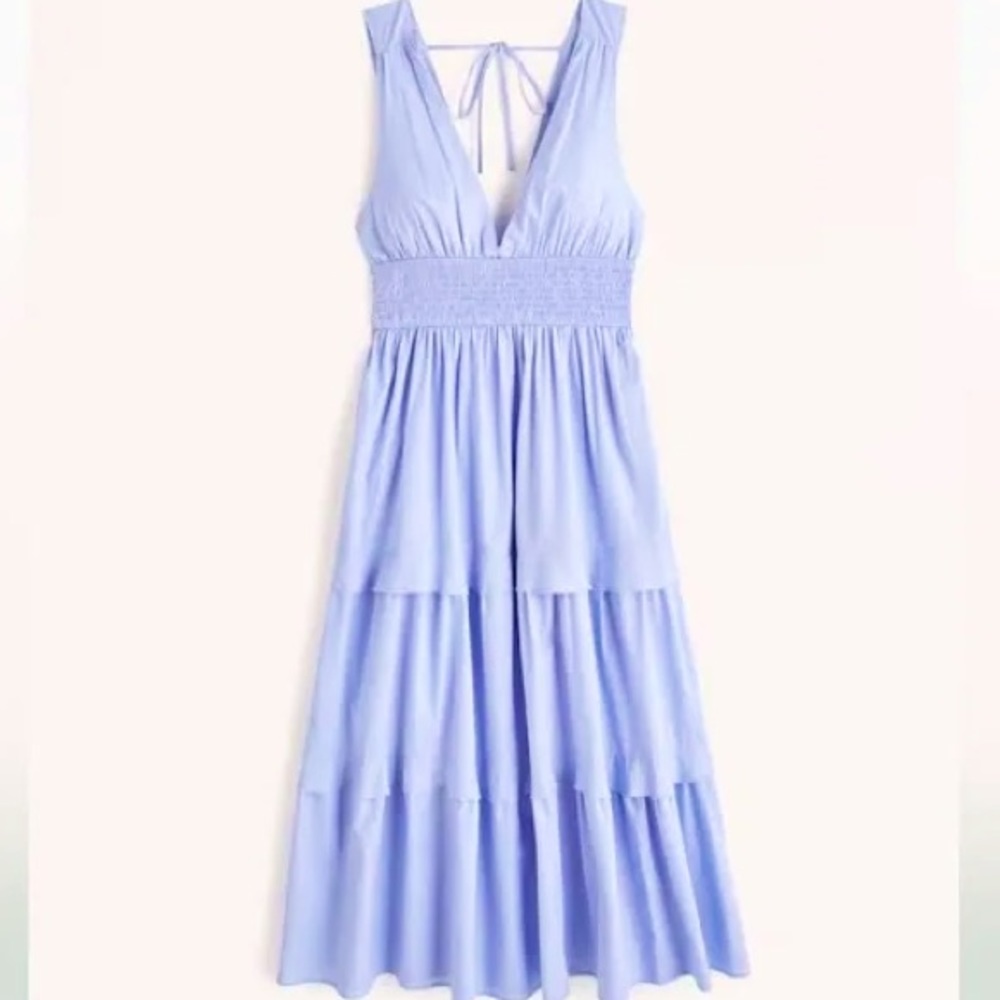 Abercrombie and Fitch Smocked Waist Tiered Midi Dress